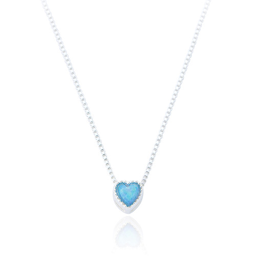 Zelie Mini Heart Pendant Necklace - Blue Opal