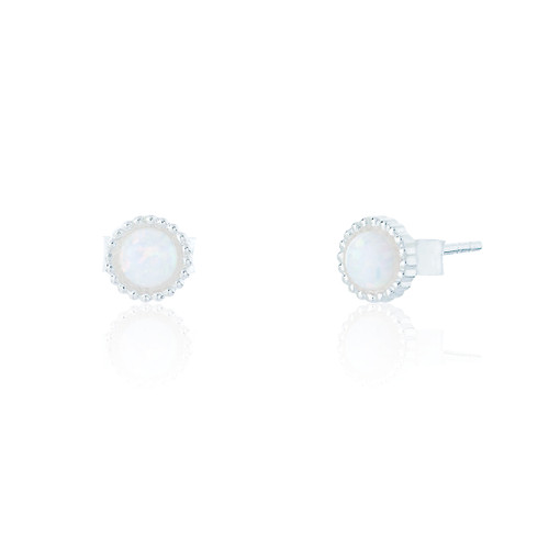 Zelie Mini Round Stud Earrings - White Opal