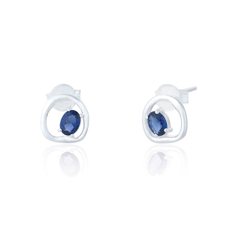 Ori Sapphire C.Z Stud Earrings - Silver