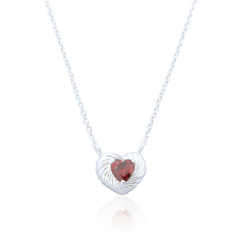 Eska Ruby C.Z Heart Pendant Necklace - Silver