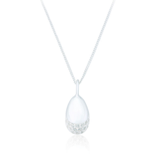 Eska C.Z Pebble Pendant & Chain - Silver