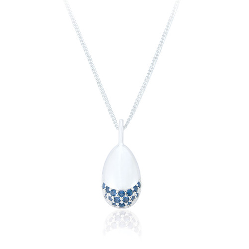 Eska Sapphire C.Z Pebble Pendant & Chain - Silver