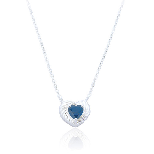 Eska Sapphire C.Z Heart Pendant Necklace - Silver