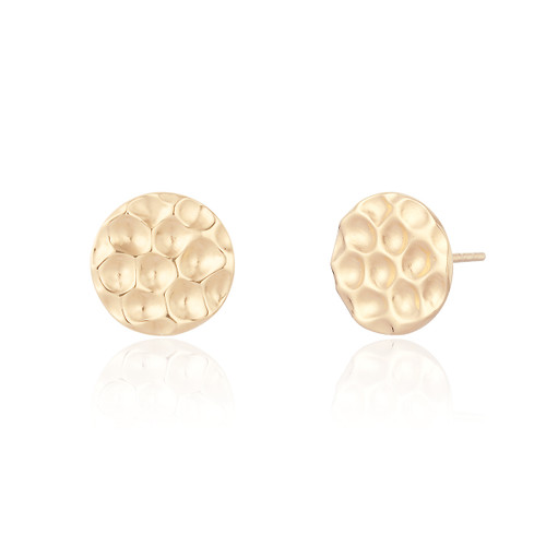 Mary Hammered Round Stud Earrings - Gold