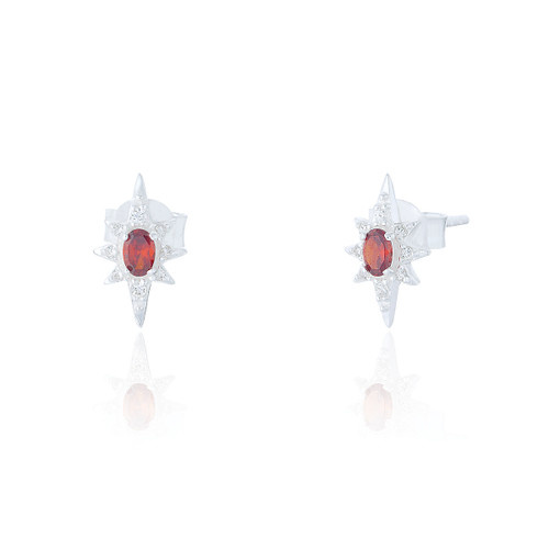 Aella Ruby C.Z Starburst Stud Earrings - Silver