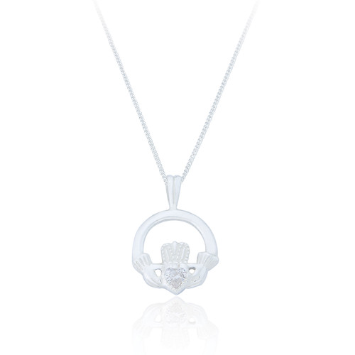 Sorcha Claddagh Heart Pendant & Chain - White C.Z