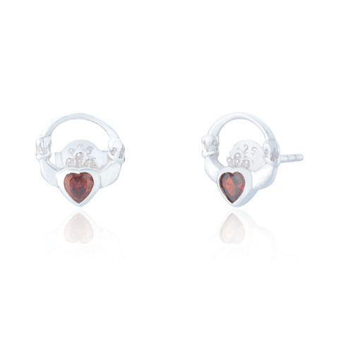 Sorcha Claddagh Heart Stud Earrings - Ruby C.Z
