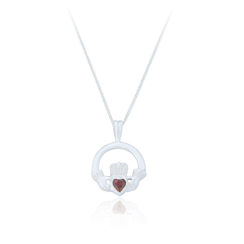 Sorcha Claddagh Heart Pendant & Chain - Ruby C.Z
