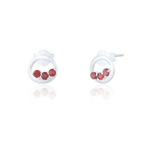 Noor Ruby C.Z Stud Earrings - Silver
