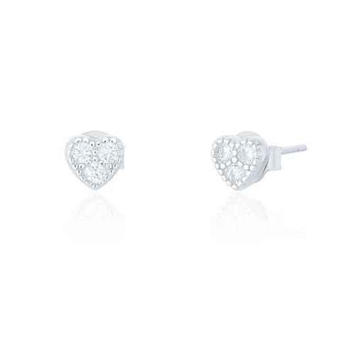 Zeyna C.Z Heart Stud Earrings - Silver