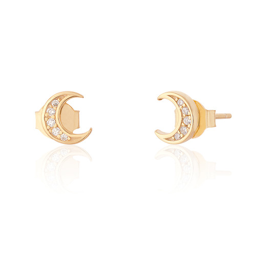 Zeyna C.Z Moon Stud Earrings - Gold