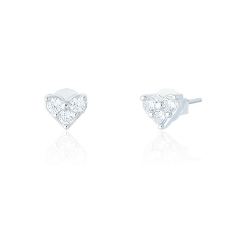 Zeyna C.Z Love Heart Stud Earrings - Silver