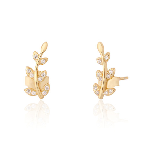 Zeyna C.Z Stem Stud Earrings - Gold