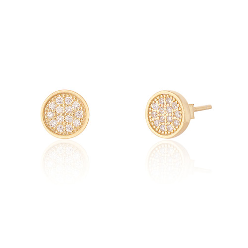 Zeyna C.Z Disc Stud Earrings - Gold