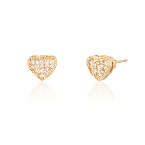 Zeyna Chunky C.Z Heart Stud Earrings - Gold