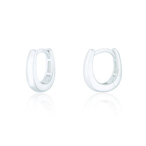 Vada Oval Huggie Hoop Earrings - Silver