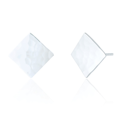 Kalina Hammered Rhombus Stud Earrings - Silver