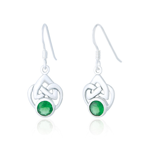 Murron Celtic Drop Earrings - Emerald C.Z