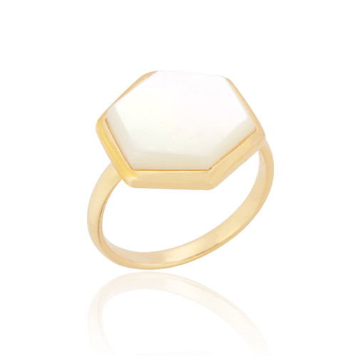 Liga Hexagon Mother of Pearl Ring - Gold