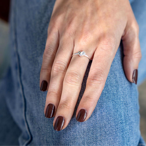 Indira Mother of Pearl Heart Ring - Silver