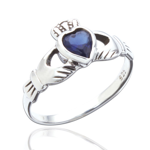 Ciara Claddagh Heart Ring - Sapphire Cubic Zirconia