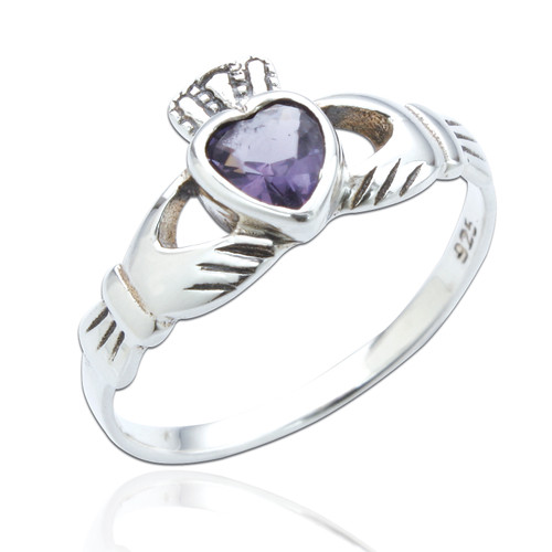 Ciara Claddagh Heart Ring - Amethyst Cubic Zirconia