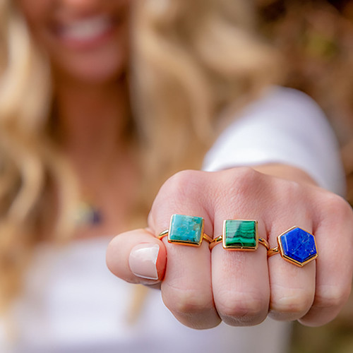 Liga Square Malachite Ring - Gold