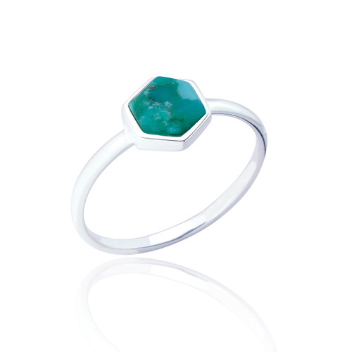 Liga Small Hexagon Turquoise Ring - Silver
