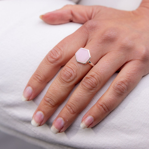 Liga Hexagon Rose Quartz Ring - Silver