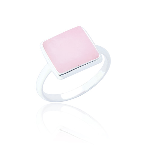 Liga Square Rose Quartz Ring - Silver