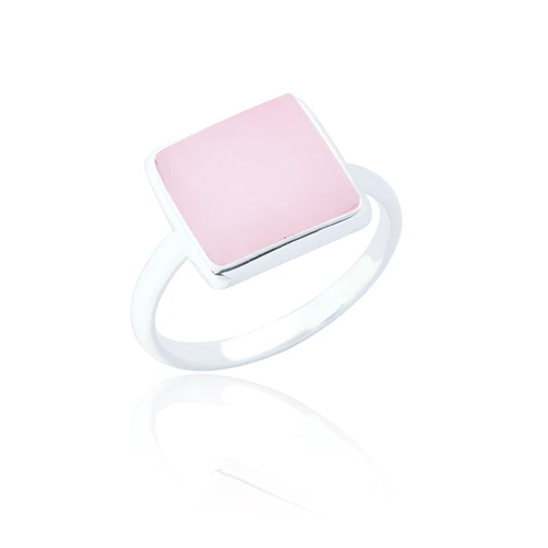 Liga Square Rose Quartz Ring - Silver