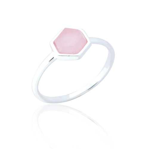 Liga Small Hexagon Rose Quartz Ring - Silver