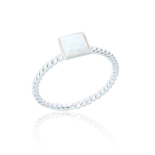 Jemima Square Stone Ring - White Opal