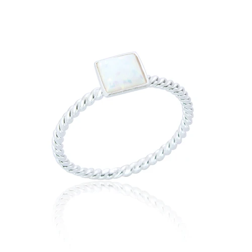 Jemima Square Stone Ring - White Opal