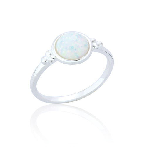 Dema Round Stone Ring - White Opal