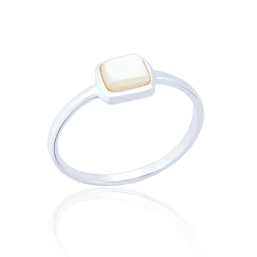 Liga Small Square Mother of Pearl Ring - Silver