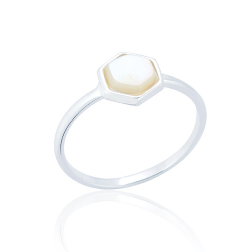 Liga Small Hexagon Mother of Pearl Ring - Silver