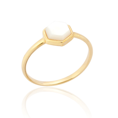 Liga Small Hexagon Mother of Pearl Ring - Gold