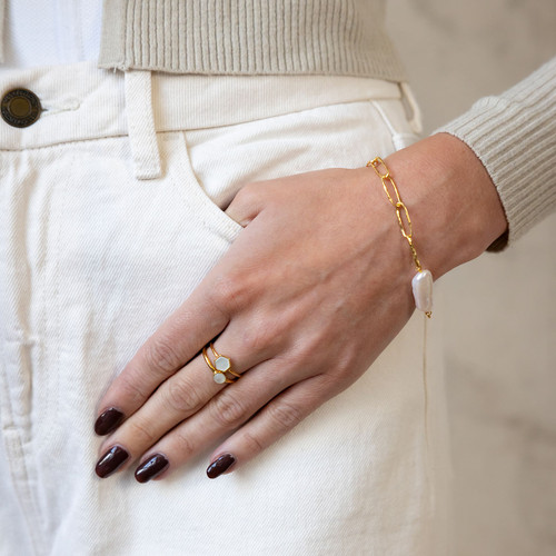 Liga Small Hexagon Mother of Pearl Ring - Gold