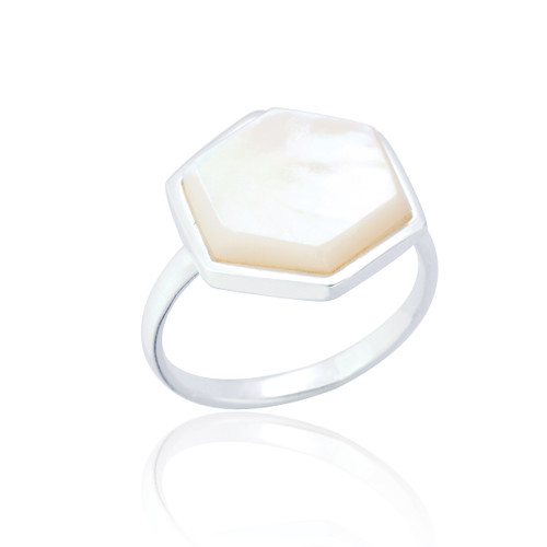 Liga Hexagon Mother of Pearl Ring - Silver