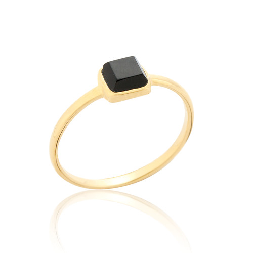 Liga Small Square Onyx Ring - Gold