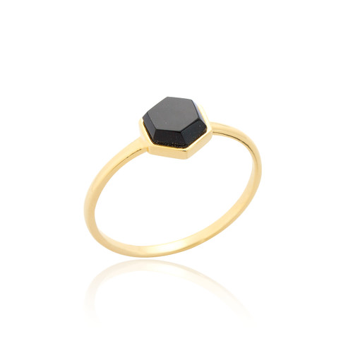 Liga Small Hexagon Onyx Ring - Gold