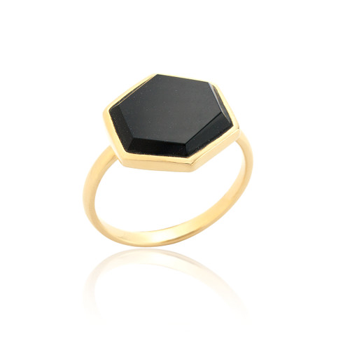 Liga Hexagon Onyx Ring - Gold