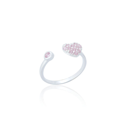 Mollie Pink C.Z Girls Open Heart Ring - Silver (5 PACK)