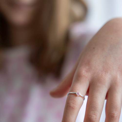 Mollie Pink C.Z Girls Mini Heart Ring - Silver (5 PACK)