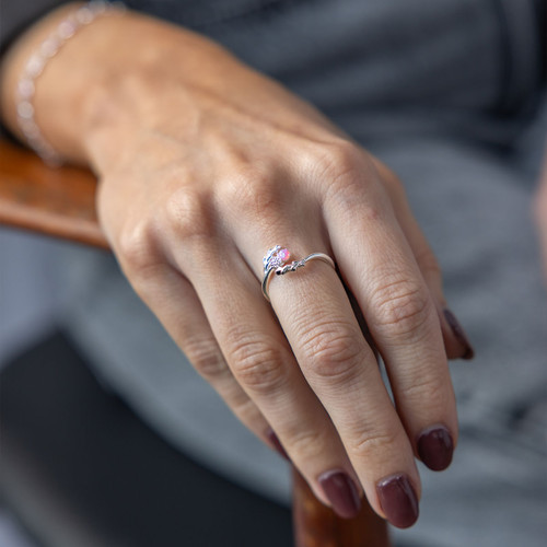 Iona Pink Opal Thistle Ring - Silver