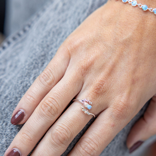 Iona Blue Opal Thistle Ring - Silver