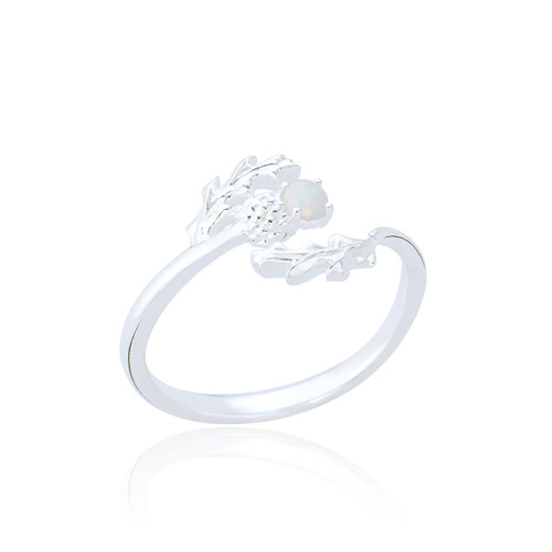 Iona White Opal Thistle Ring - Silver