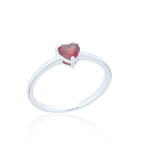 Ticia Ruby C.Z Devil Horn Heart Ring - Silver