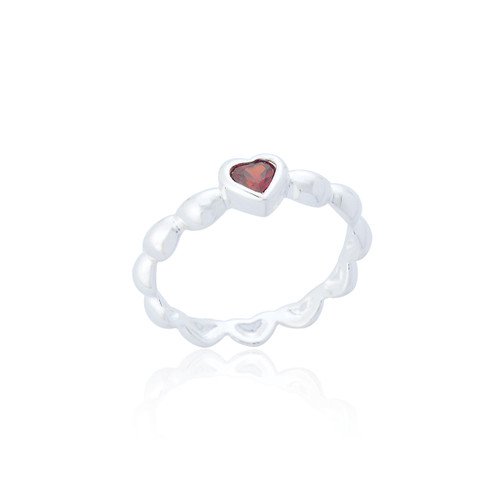 Mollie Ruby C.Z Girls Heart Ring - Silver (5 PACK)